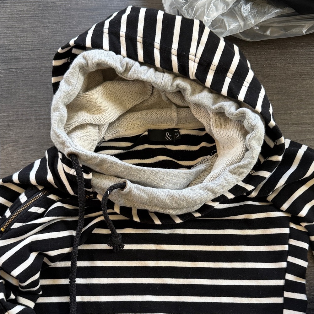 Striped Black and White Hooded Sweatshirt